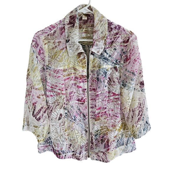 Coldwater Creek Woman's Size 18 Colorful  Burnout Sheer  Full Zip Jacket LT Weig - Picture 1 of 6